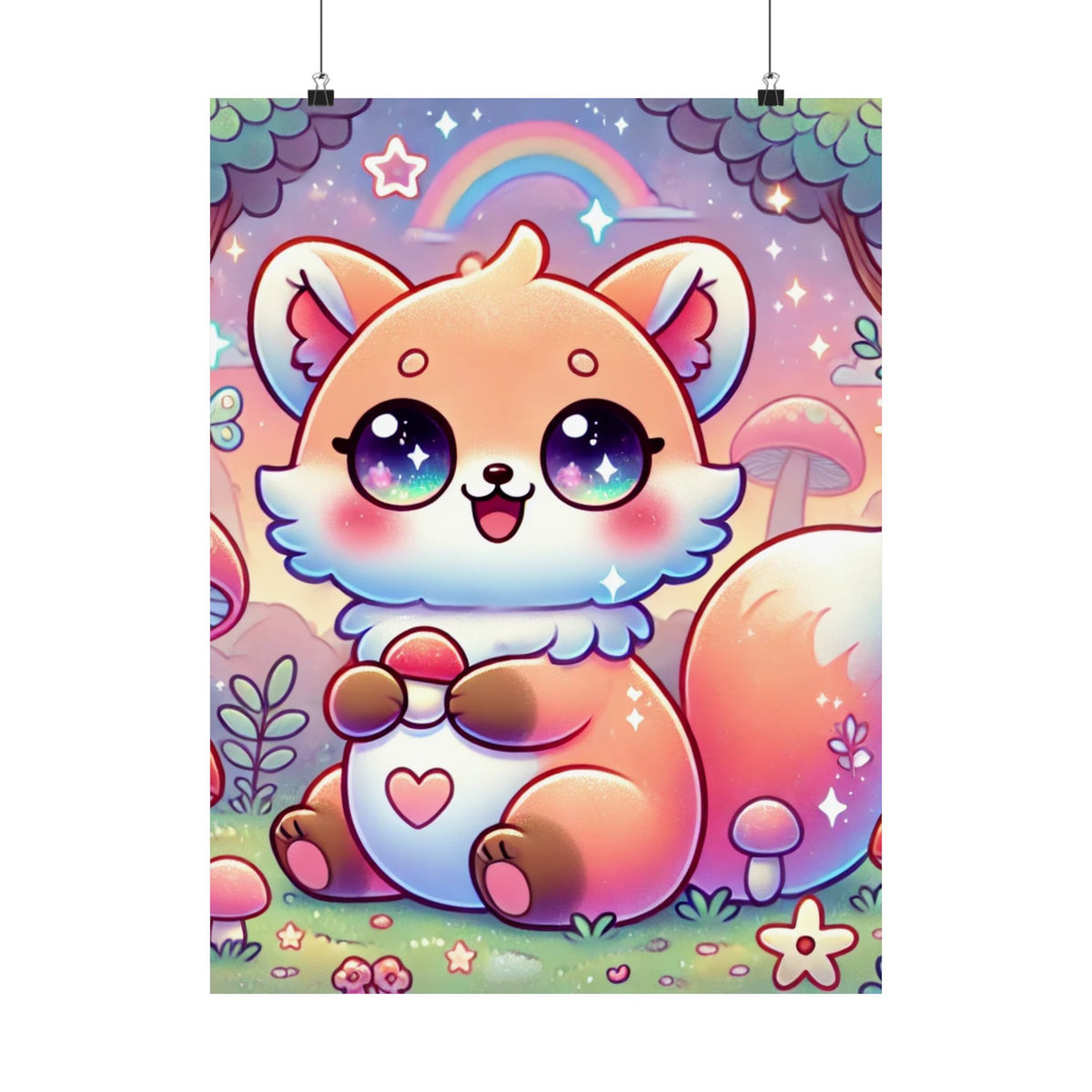 Pastel Woodland Fox Mushroom Kawaii Wall Art Poster