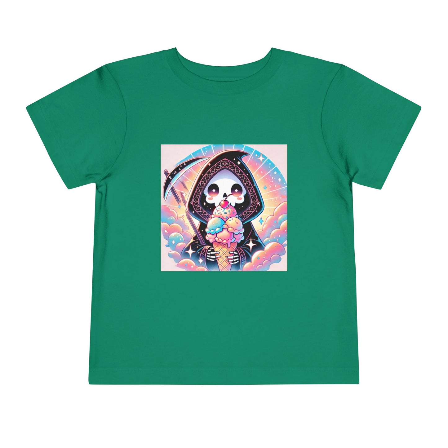 Grim Reaper with Ice Cream Kawaii Anime Toddler Tee - Adorable Short Sleeve Shirt for Kids - Fun & Stylish Gift Idea!