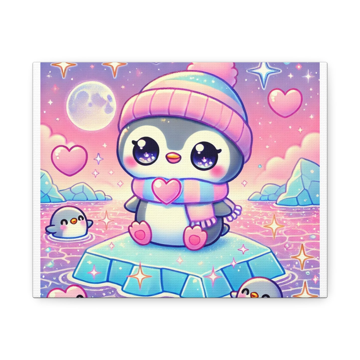 Cute Winter Penguin Ice Floe Kawaii Art Canvas