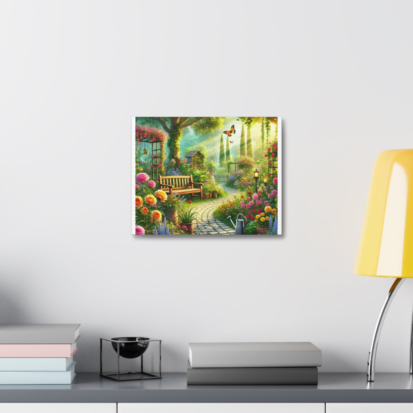 Sunlit Spring Flower Garden Bench Canvas