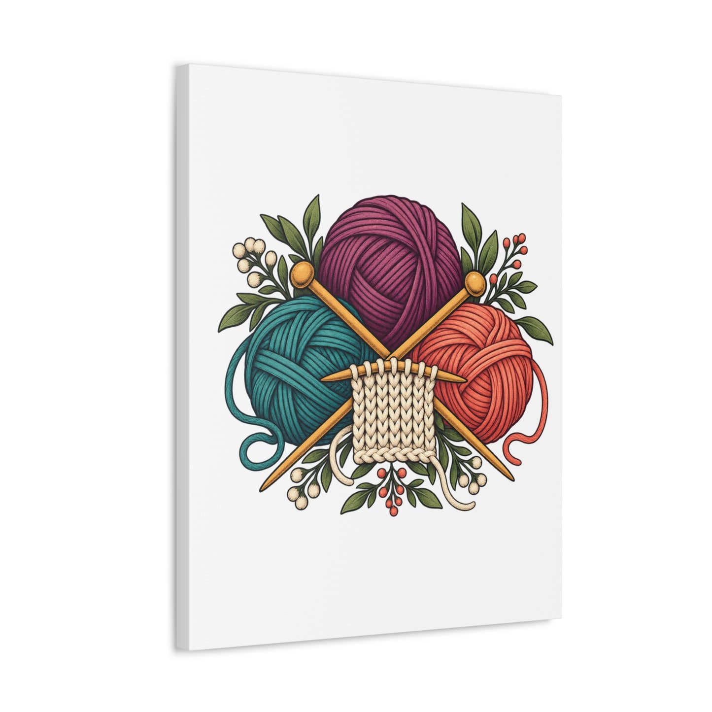 Retro Yarn and Knitting Botanical Art Canvas