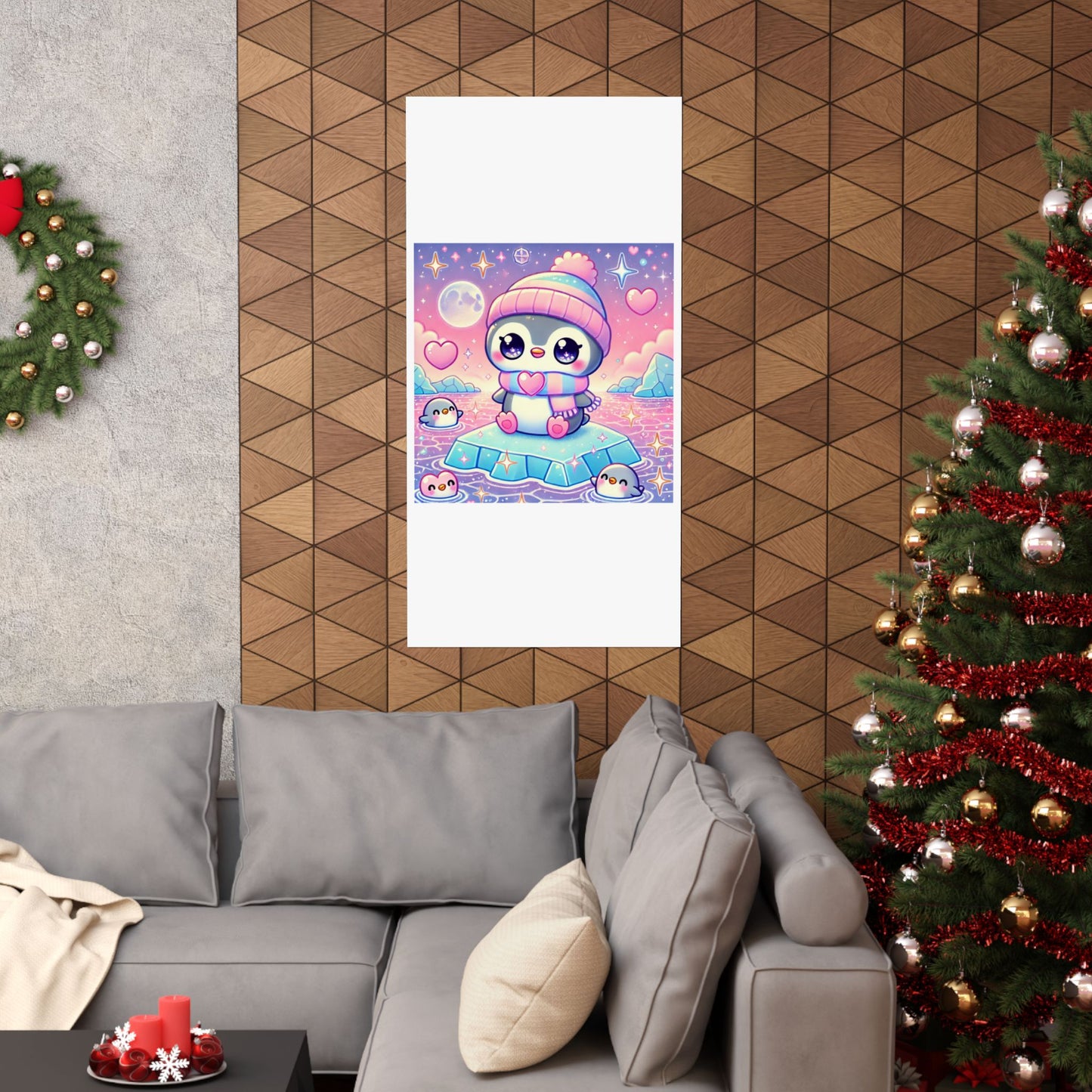 Cute Winter Penguin Ice Floe Kawaii Art Poster