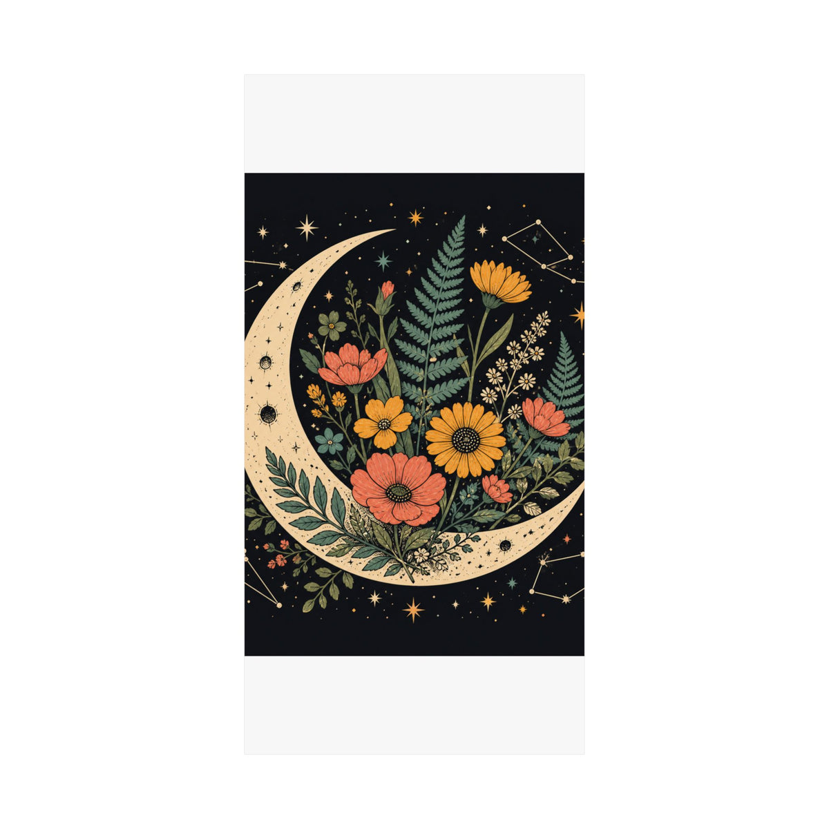 Celestial Wildflower Crescent Moon Botanical Art Poster