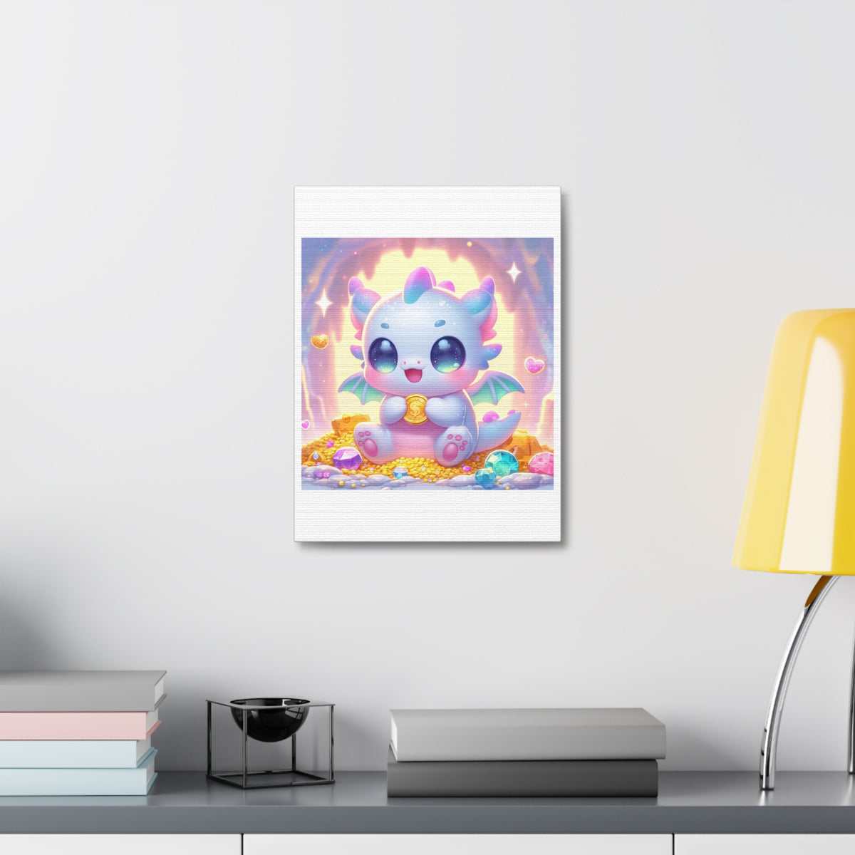 Pastel Treasure Dragon Kawaii Fantasy Canvas Wall Art