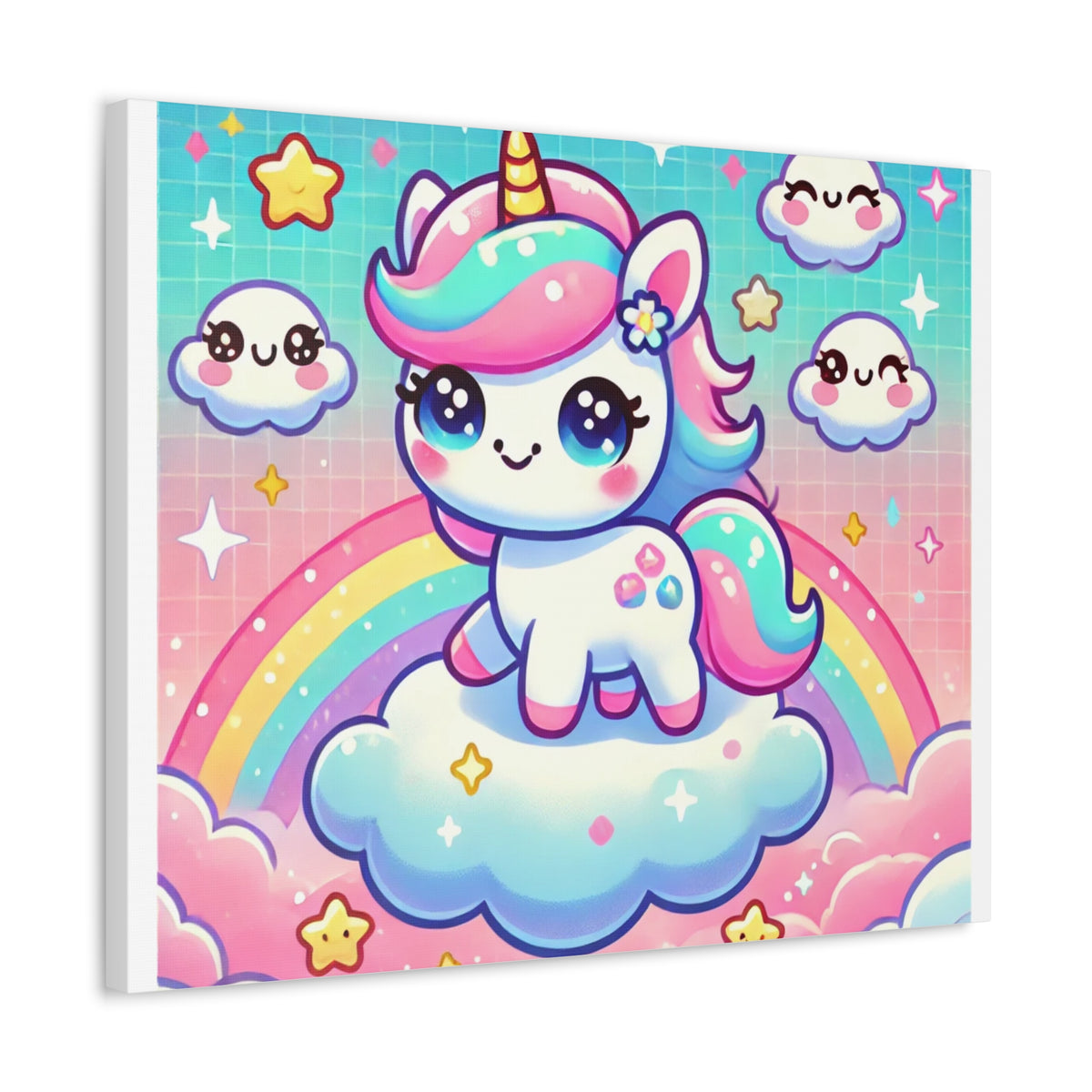 Pastel Rainbow Unicorn Cloud Kawaii Canvas Wall Art