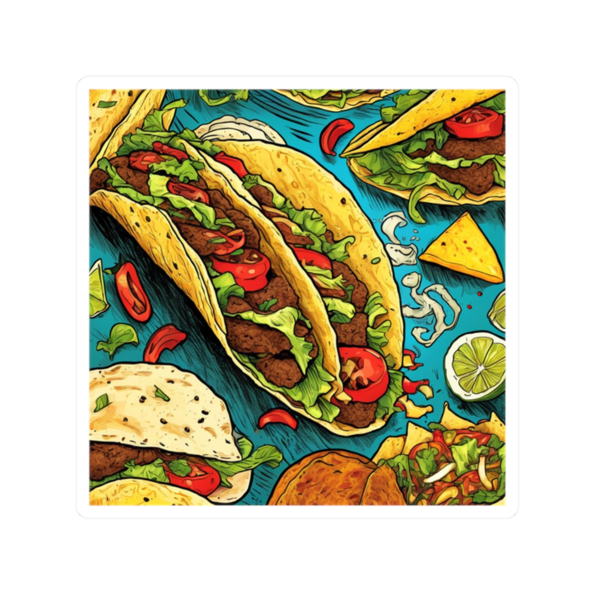 Taco Party Pattern Foodie Gift Art Sticker