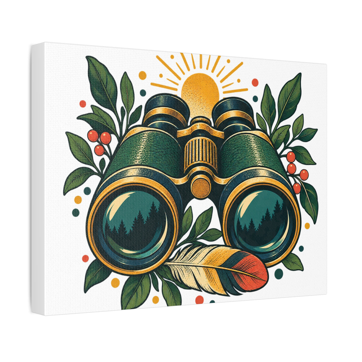 Retro Binoculars and Botanical Birdwatching Art Canvas