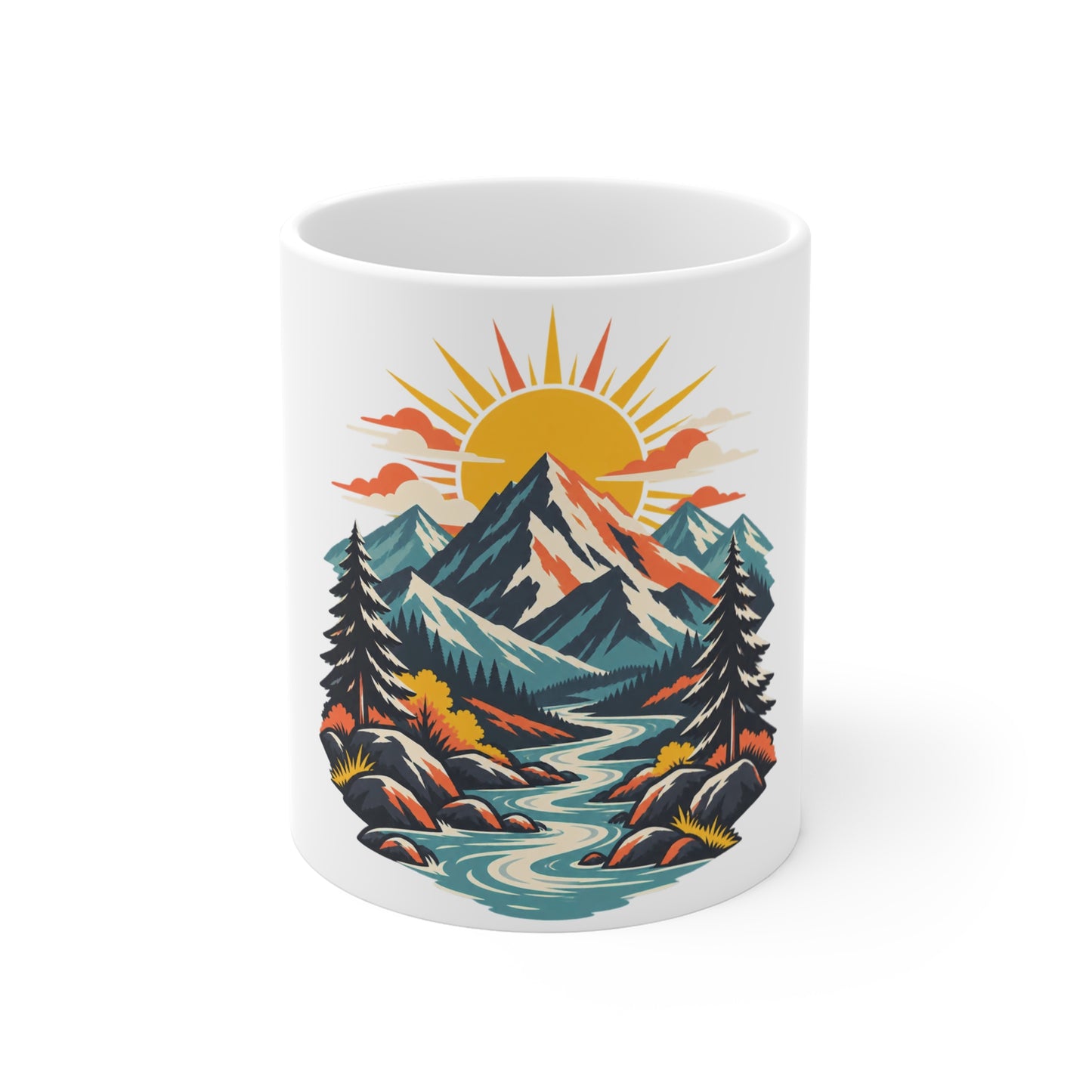 Alpine Sunrise River Mountain Adventure Coffee Mug