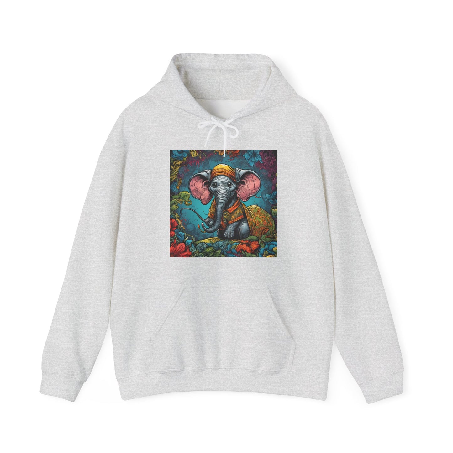 Colorful Storybook Elephant Floral Garden Art Hoodie