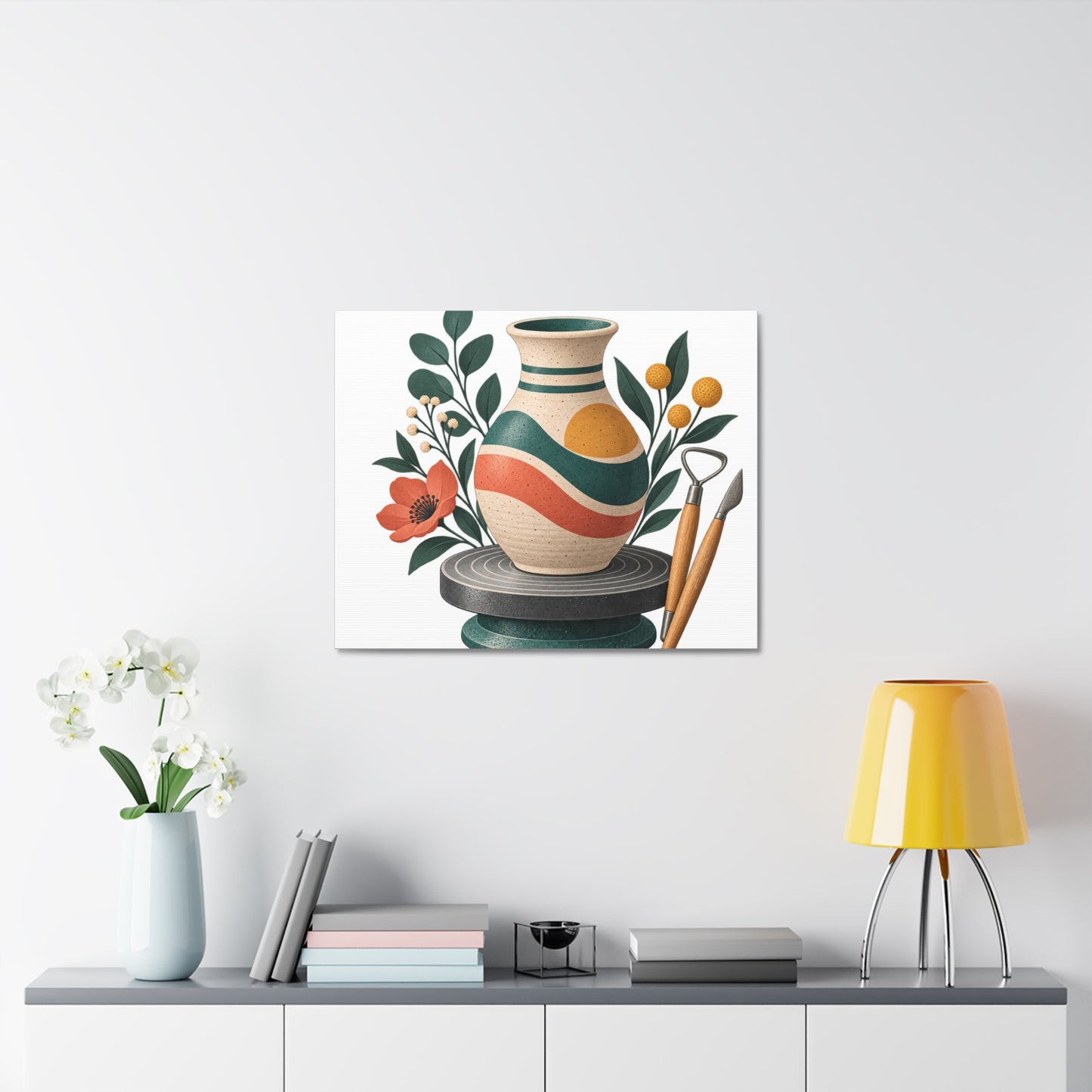 Midcentury Pottery Botanical Art Canvas