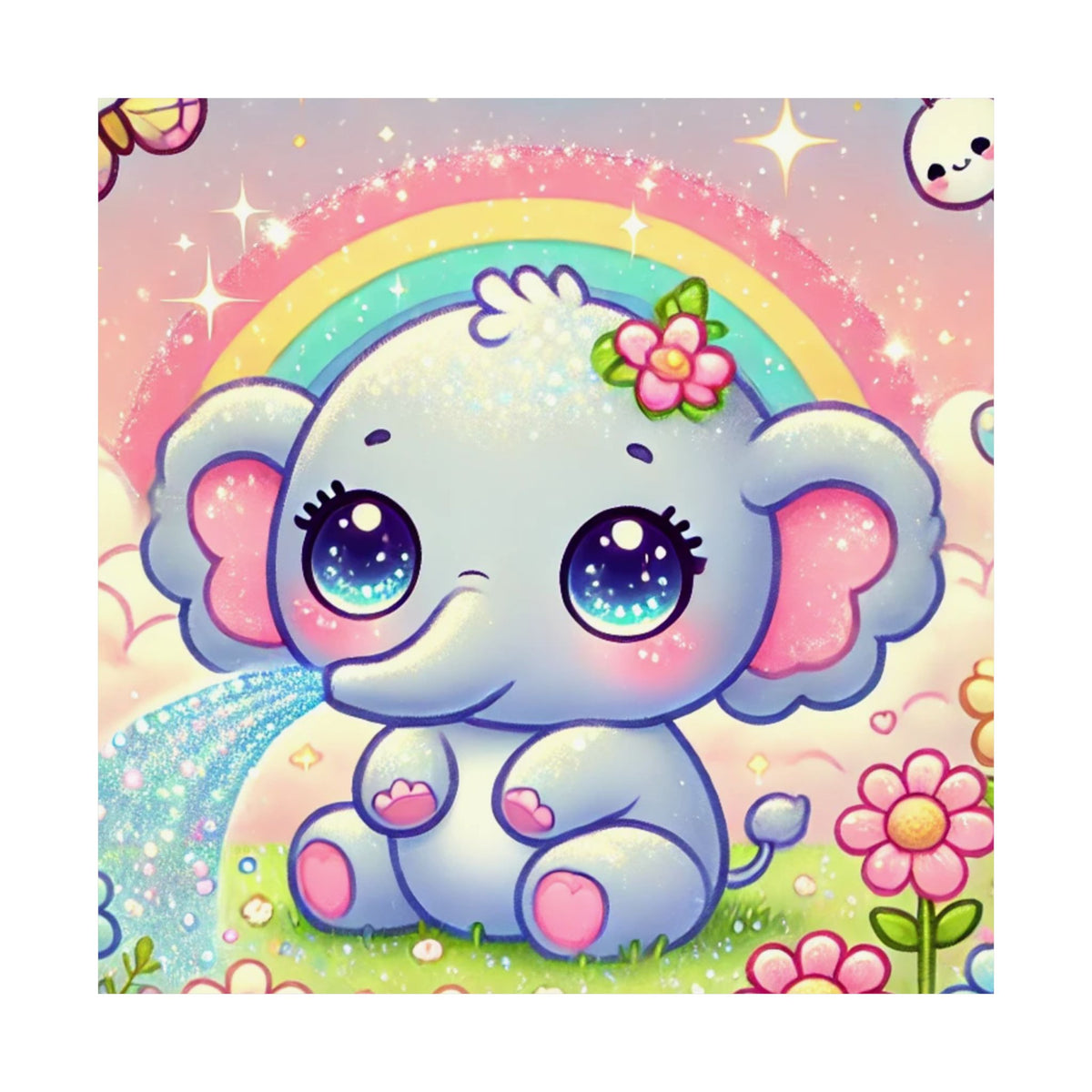 Pastel Rainbow Baby Elephant Floral Wall Art Poster