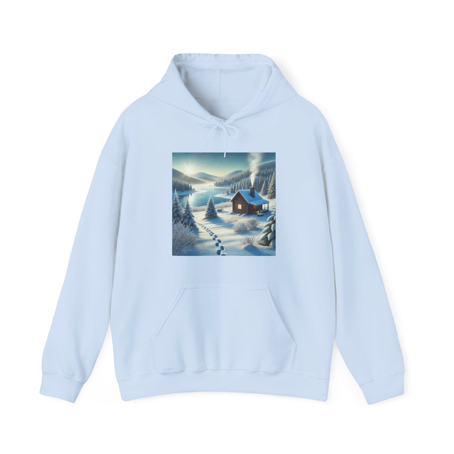 Snowy Cabin Winter Lake Landscape Art Hoodie