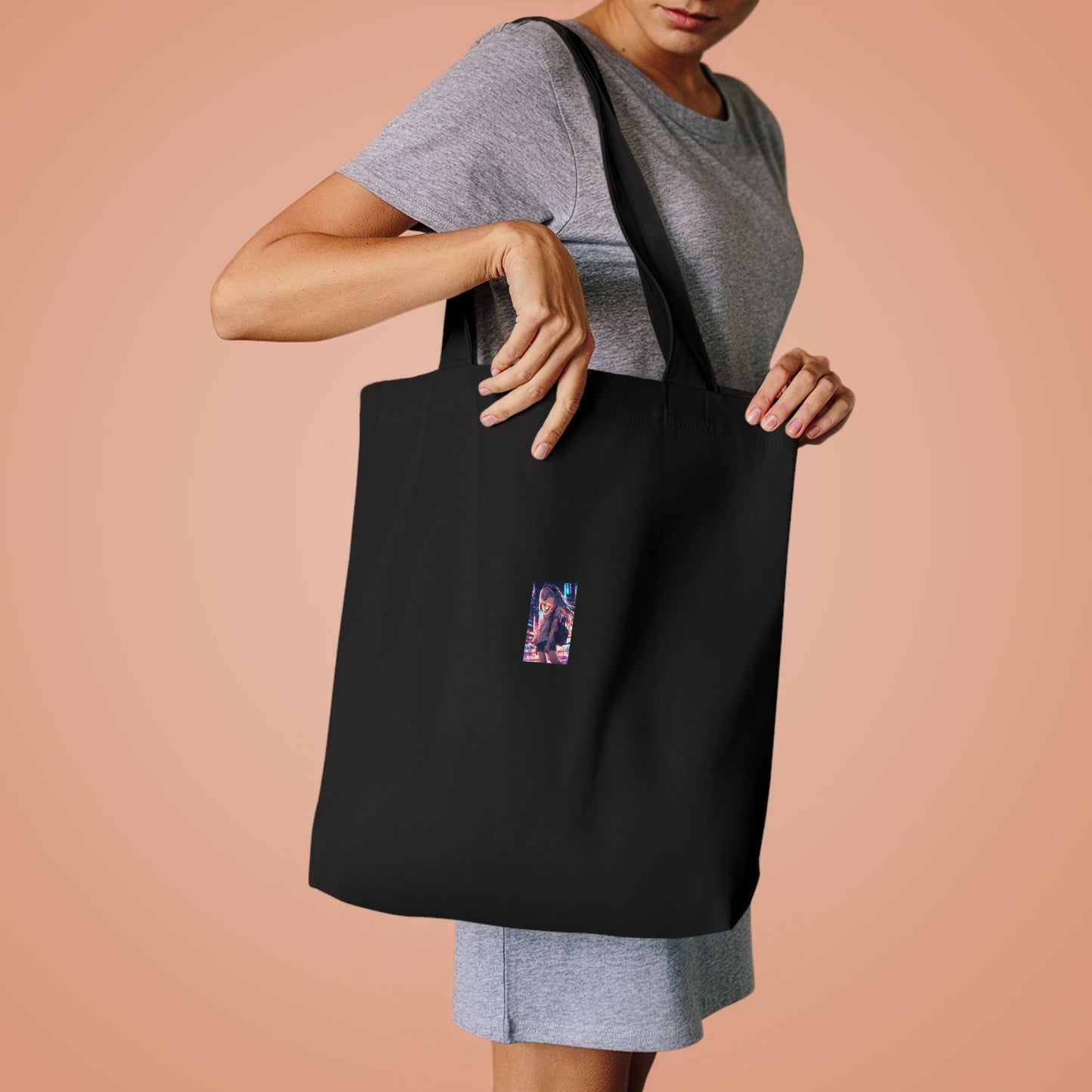 Anime City Night Heroine Portrait Neon Tote Bag