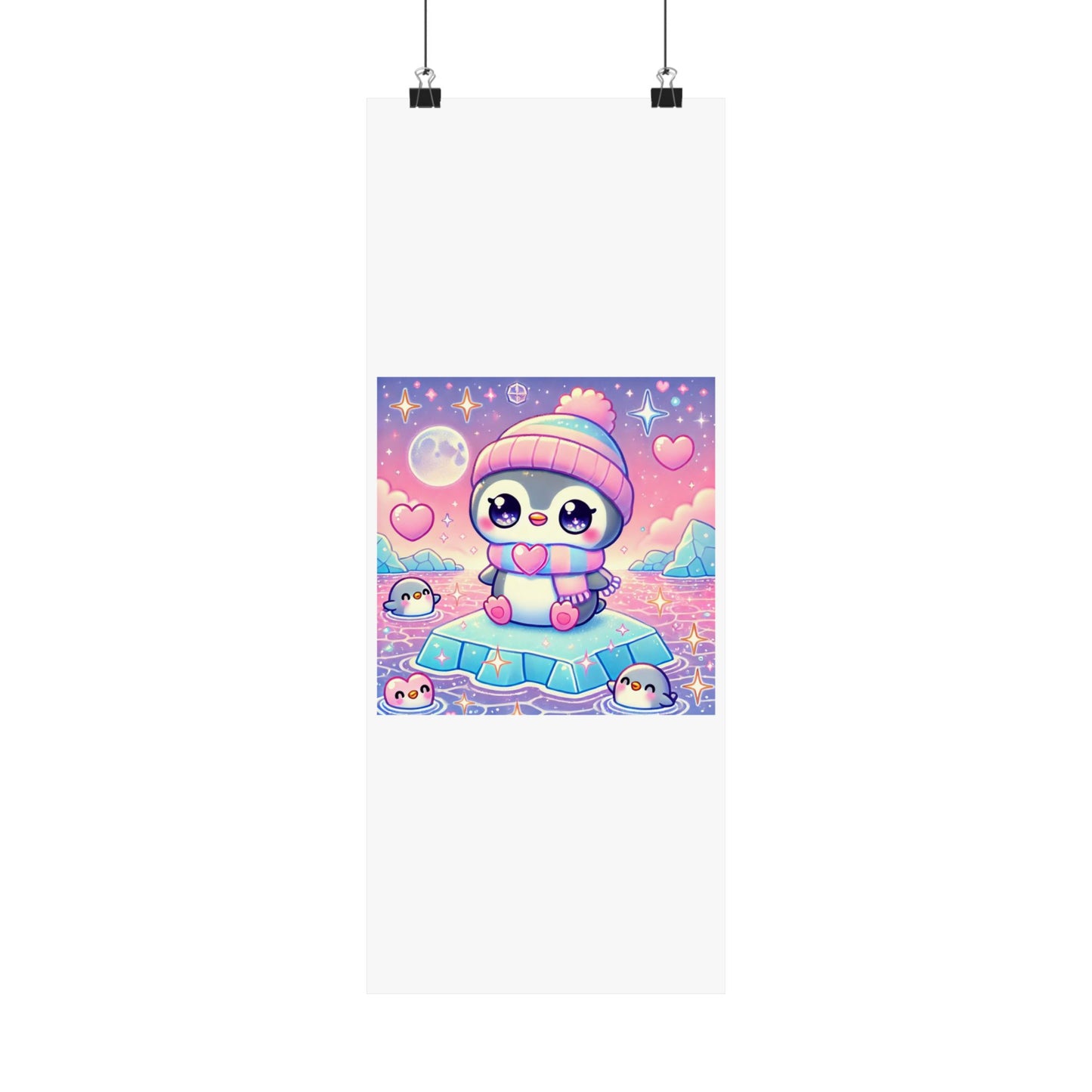 Cute Winter Penguin Ice Floe Kawaii Art Poster