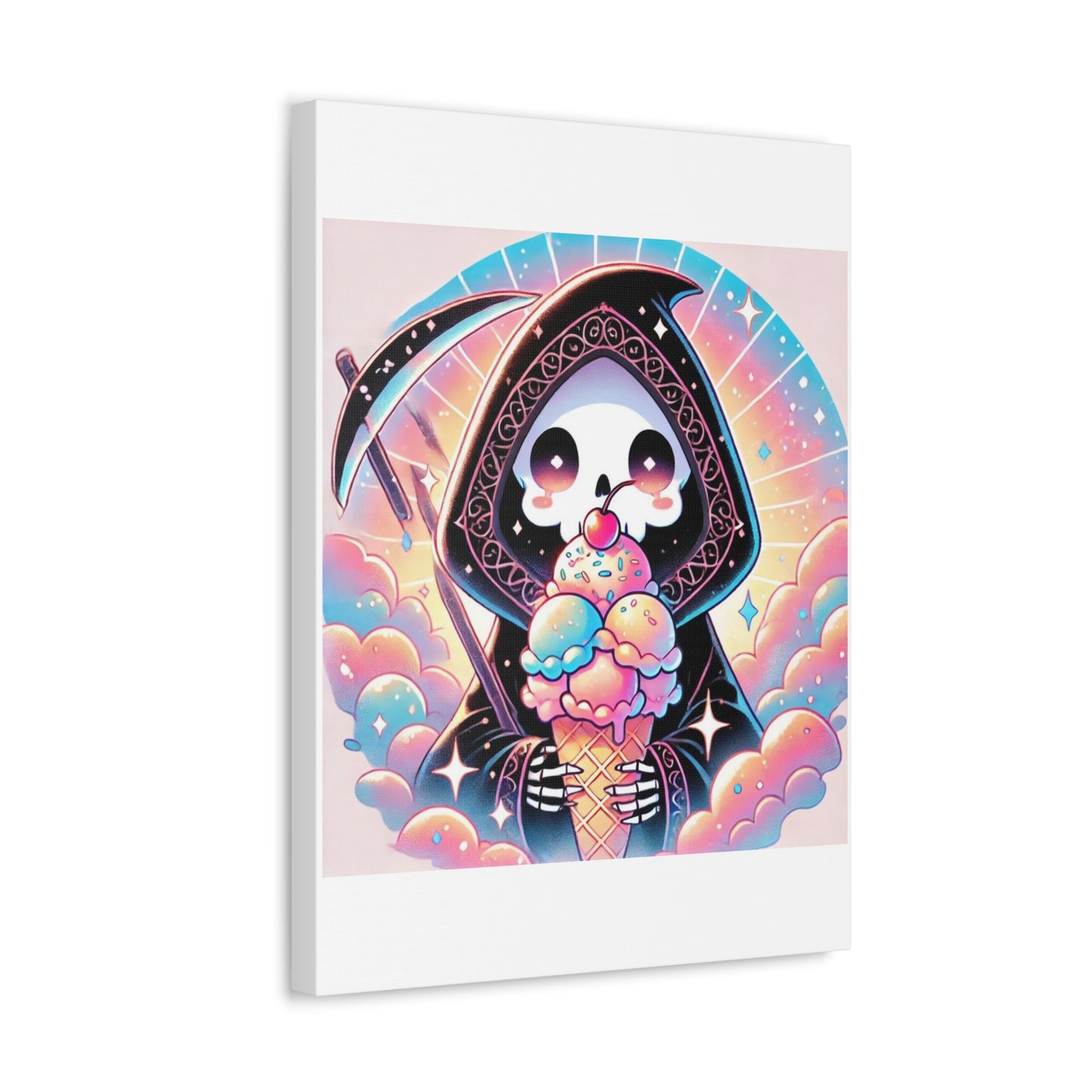 Cute Grim Reaper Ice Cream Pastel Canvas Art