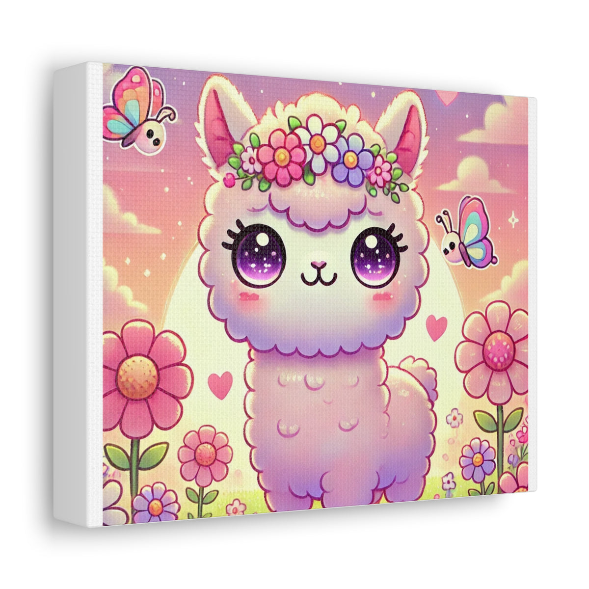 Pastel Floral Alpaca Garden Kawaii Canvas Wall Art