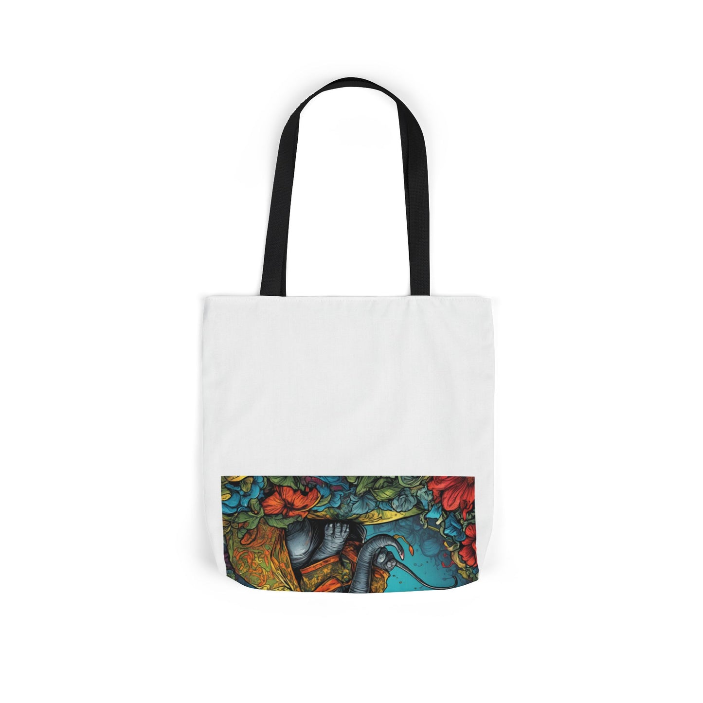 Colorful Storybook Elephant Floral Canvas Tote Bag