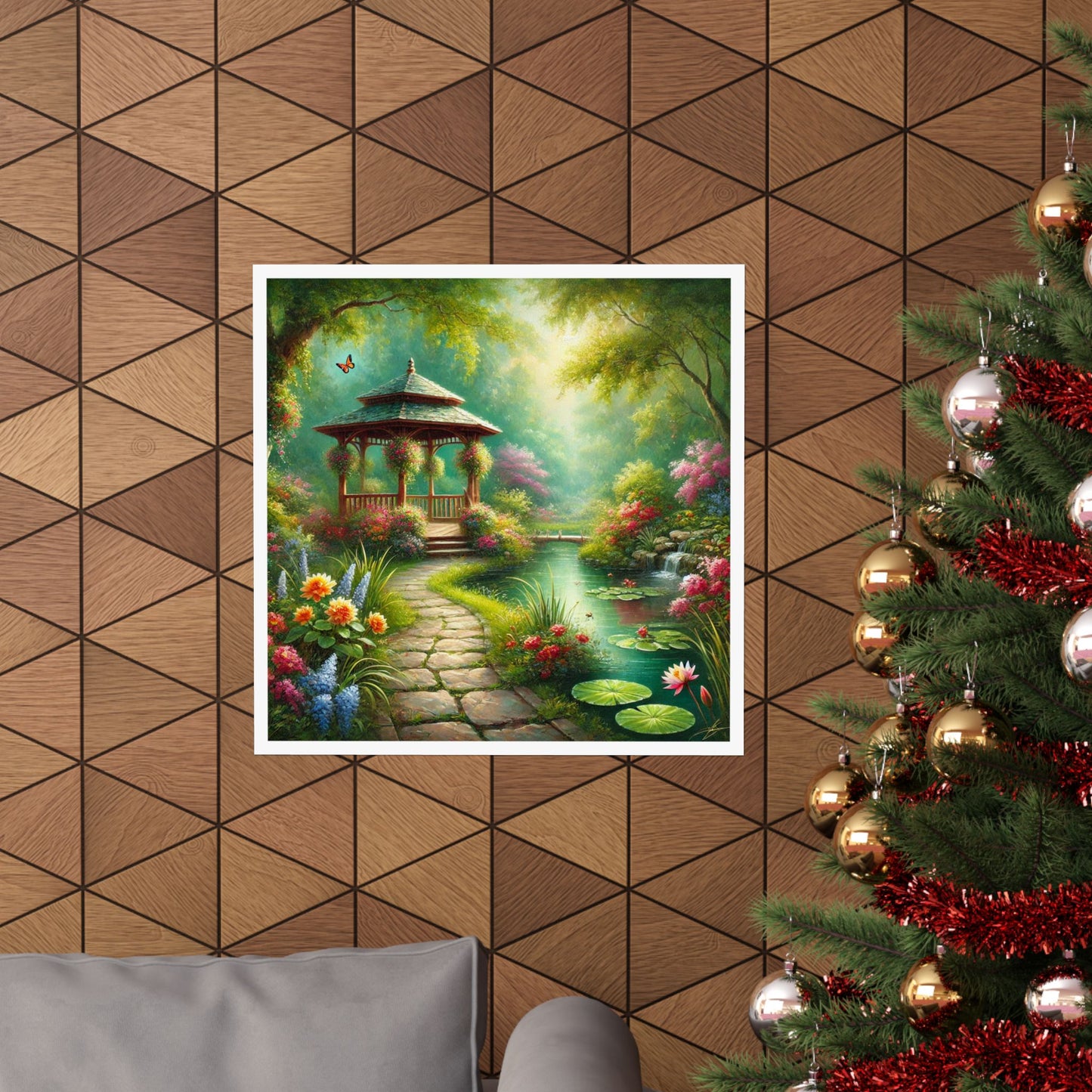 Spring Garden Gazebo Floral Landscape Poster
