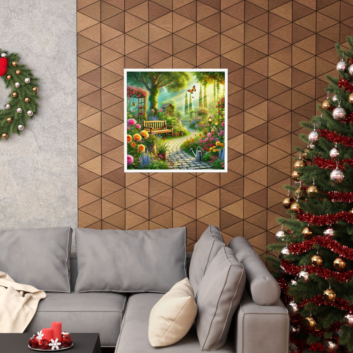 Sunlit Spring Flower Garden Bench Poster
