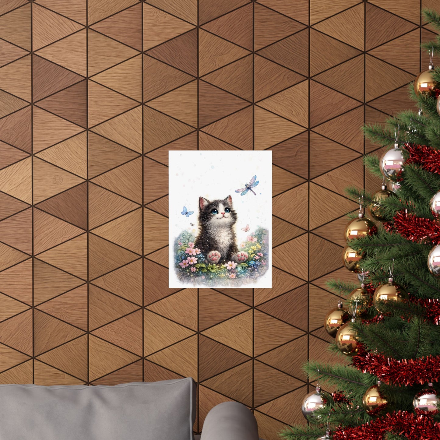 Whimsical Kitten Butterfly Garden Art Poster