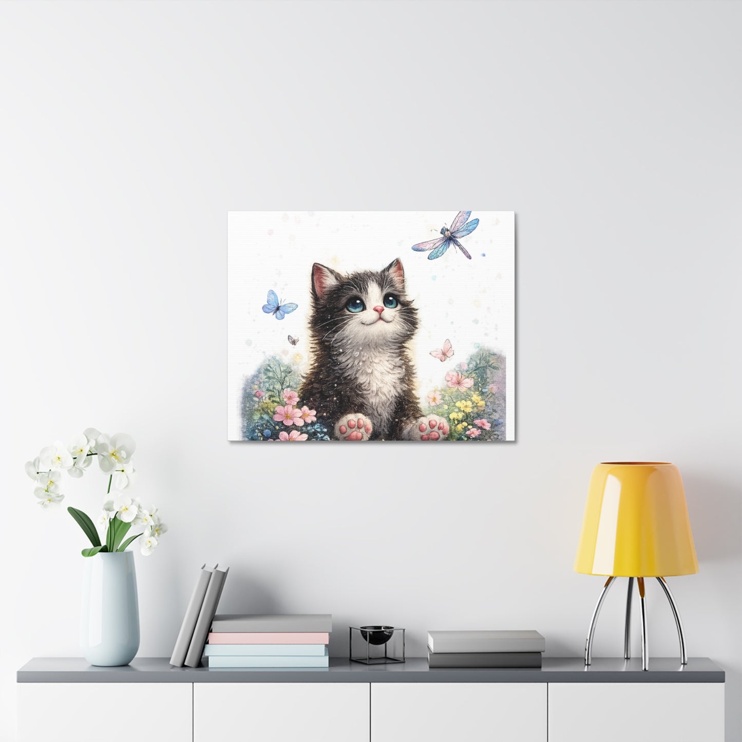 Whimsical Kitten Butterfly Garden Canvas Art