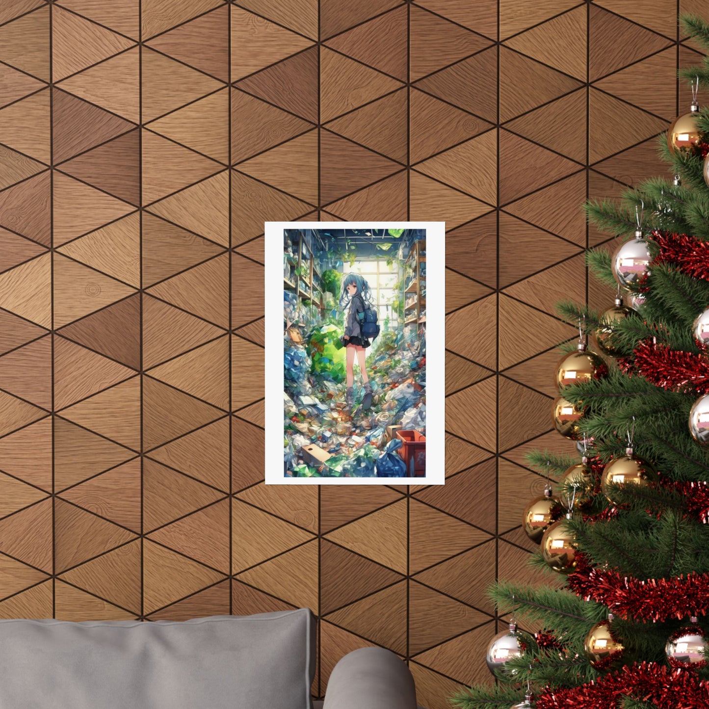 Green Recycling Alley Anime Girl Urban Green Poster
