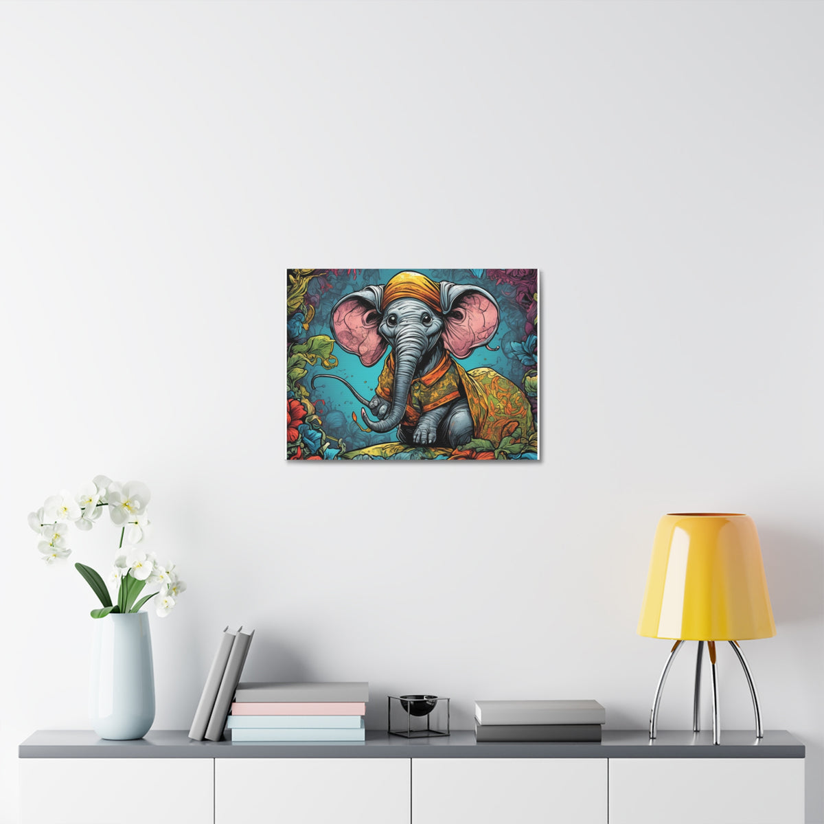 Colorful Storybook Elephant Floral Garden Canvas Wall Art
