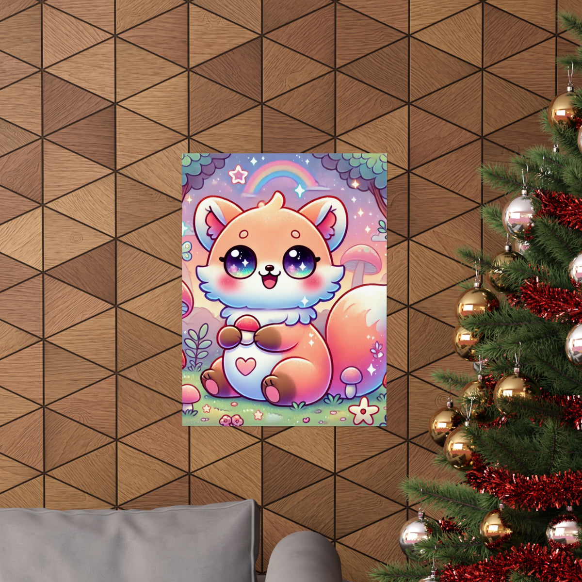 Pastel Woodland Fox Mushroom Kawaii Wall Art Poster