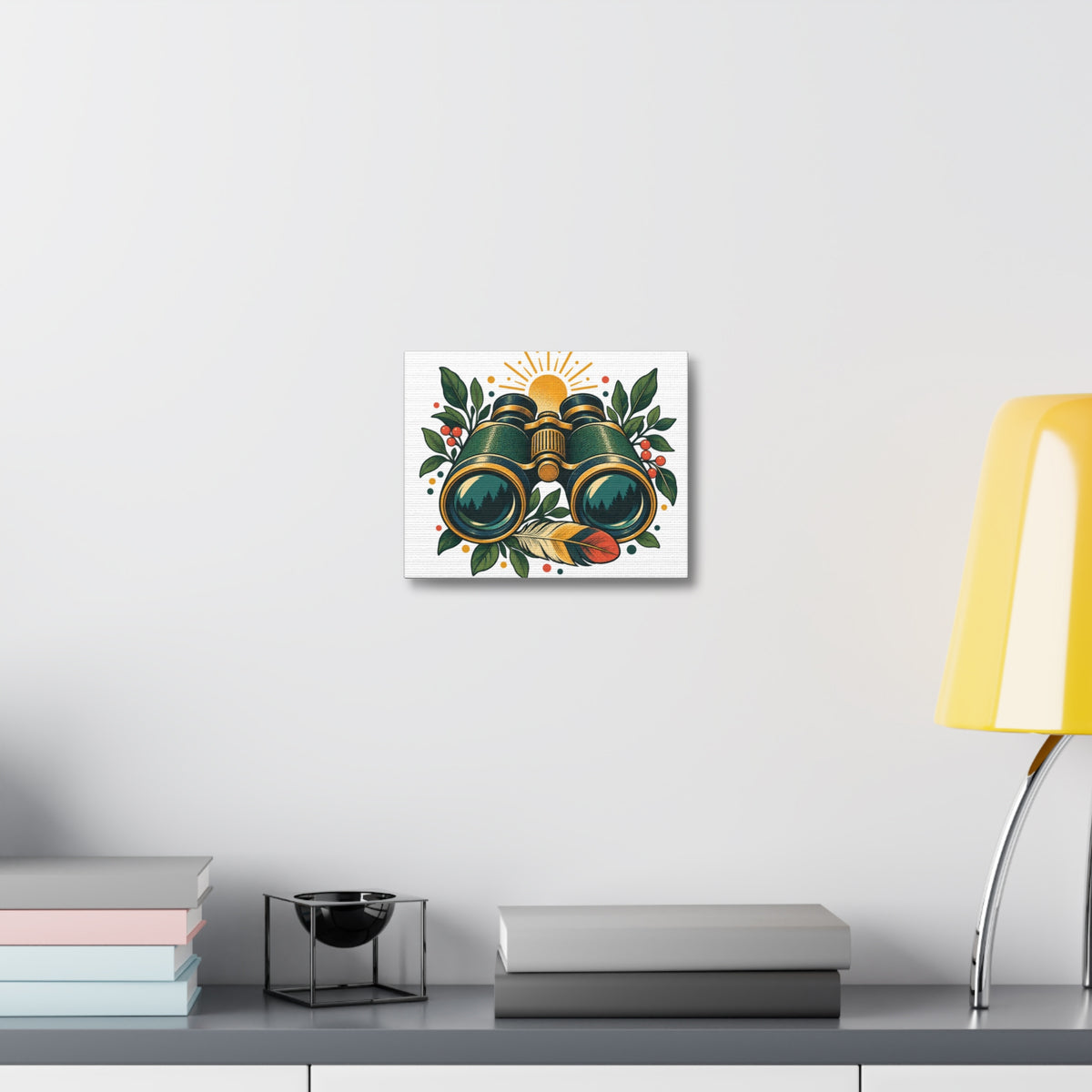 Retro Binoculars and Botanical Birdwatching Art Canvas