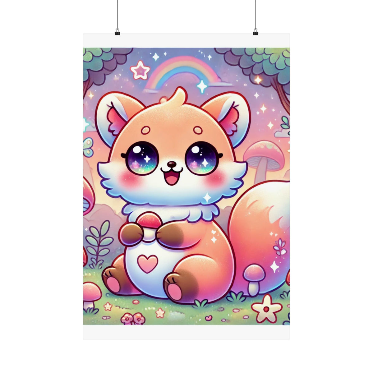 Pastel Woodland Fox Mushroom Kawaii Wall Art Poster