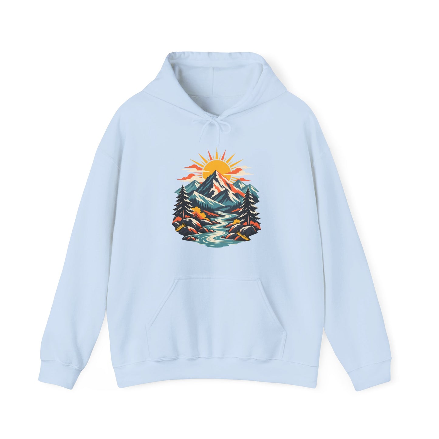 Alpine Sunrise River Mountain Adventure Art Hoodie