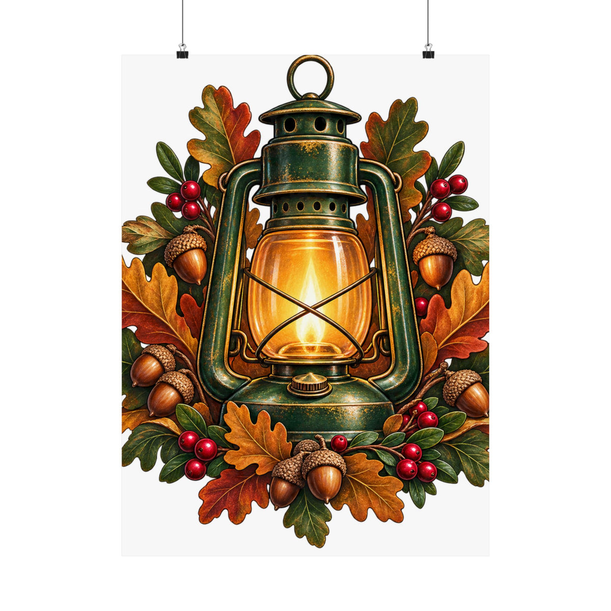 Autumn Oak Lantern and Acorns Poster