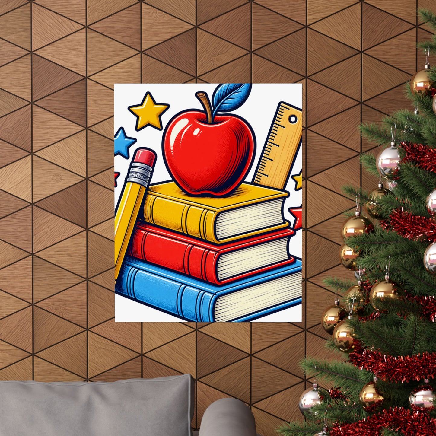 Retro School Books Apple Teacher Appreciation Art Poster