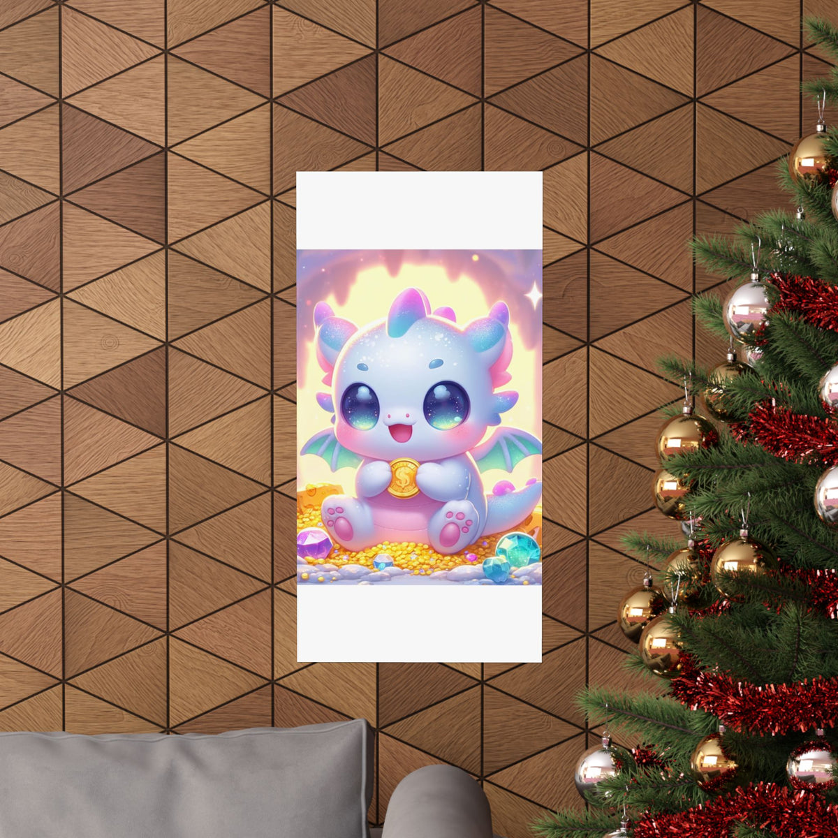 Pastel Treasure Dragon Kawaii Fantasy Wall Art Poster