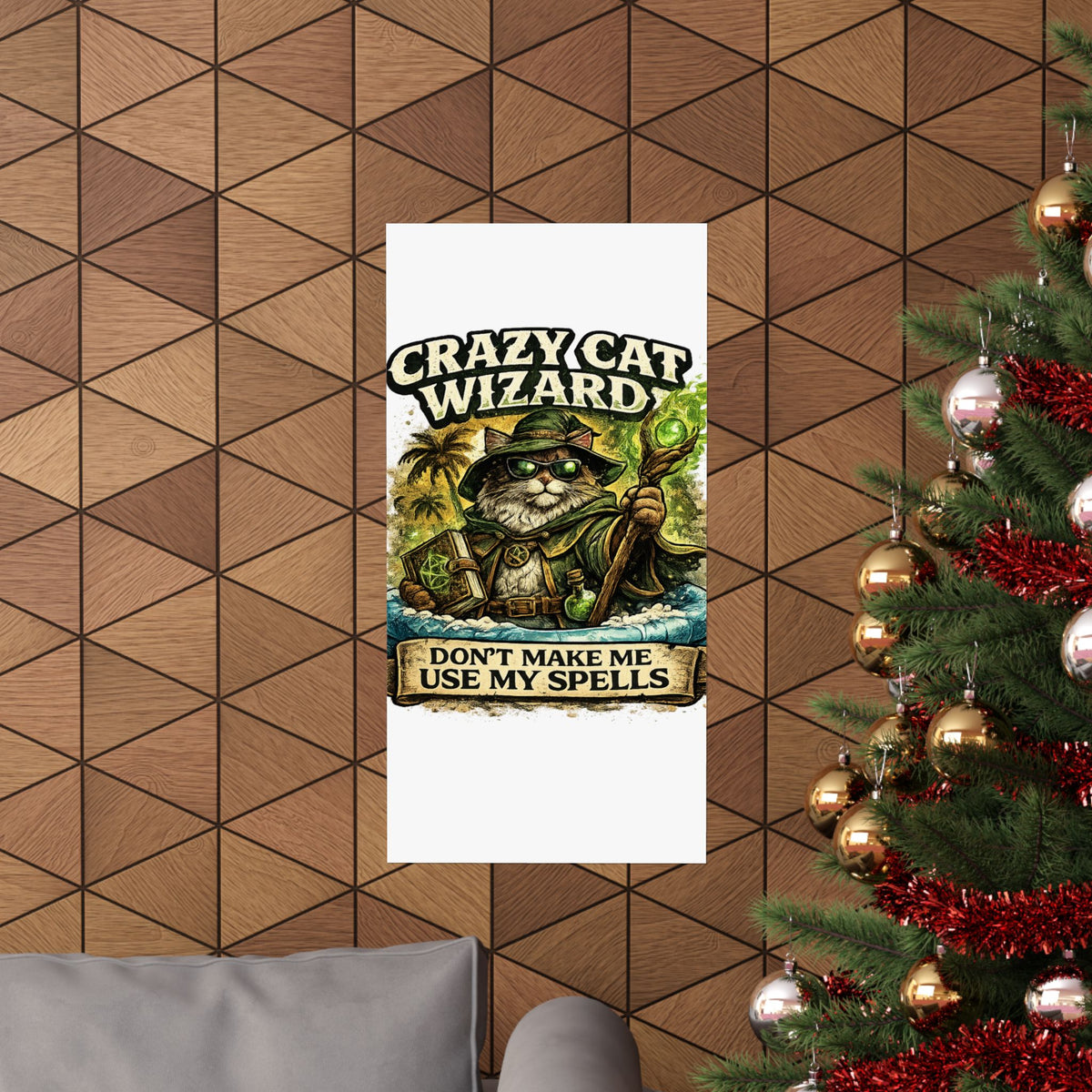 Crazy Cat Wizard Funny Fantasy Magic Art Poster