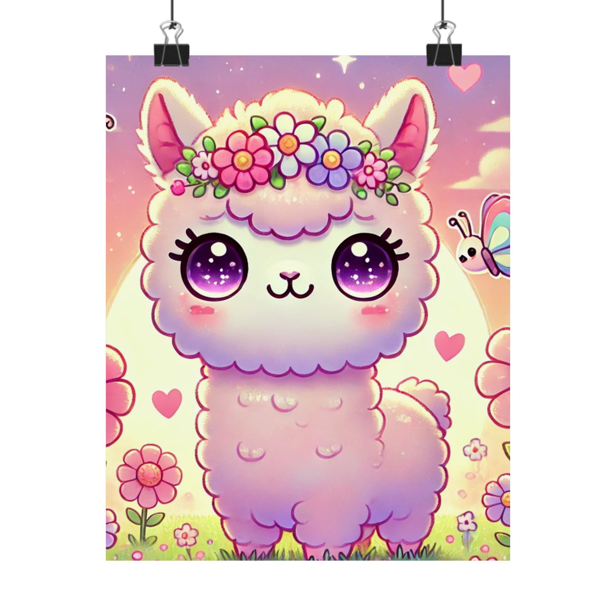 Pastel Floral Alpaca Garden Kawaii Wall Art Poster