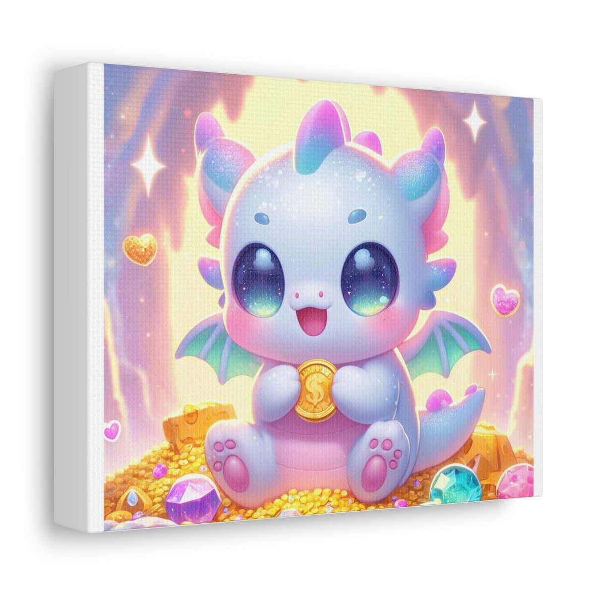 Pastel Treasure Dragon Kawaii Fantasy Canvas Wall Art