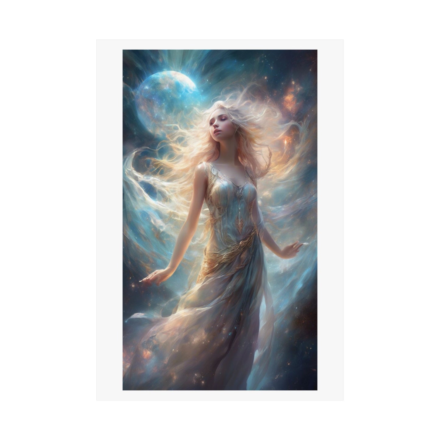 Moonlit Celestial Maiden Fantasy Portrait Poster
