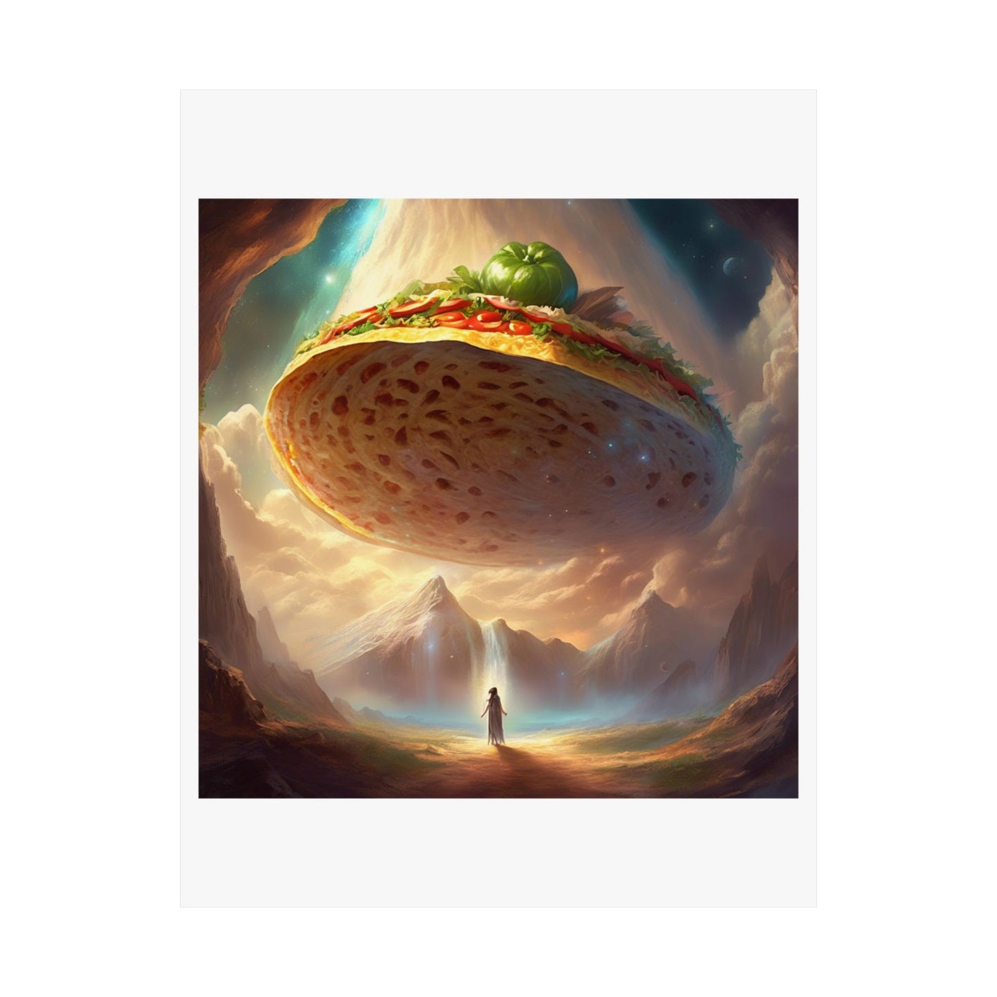 Cosmic Taco UFO Surreal Food Fantasy Art Poster