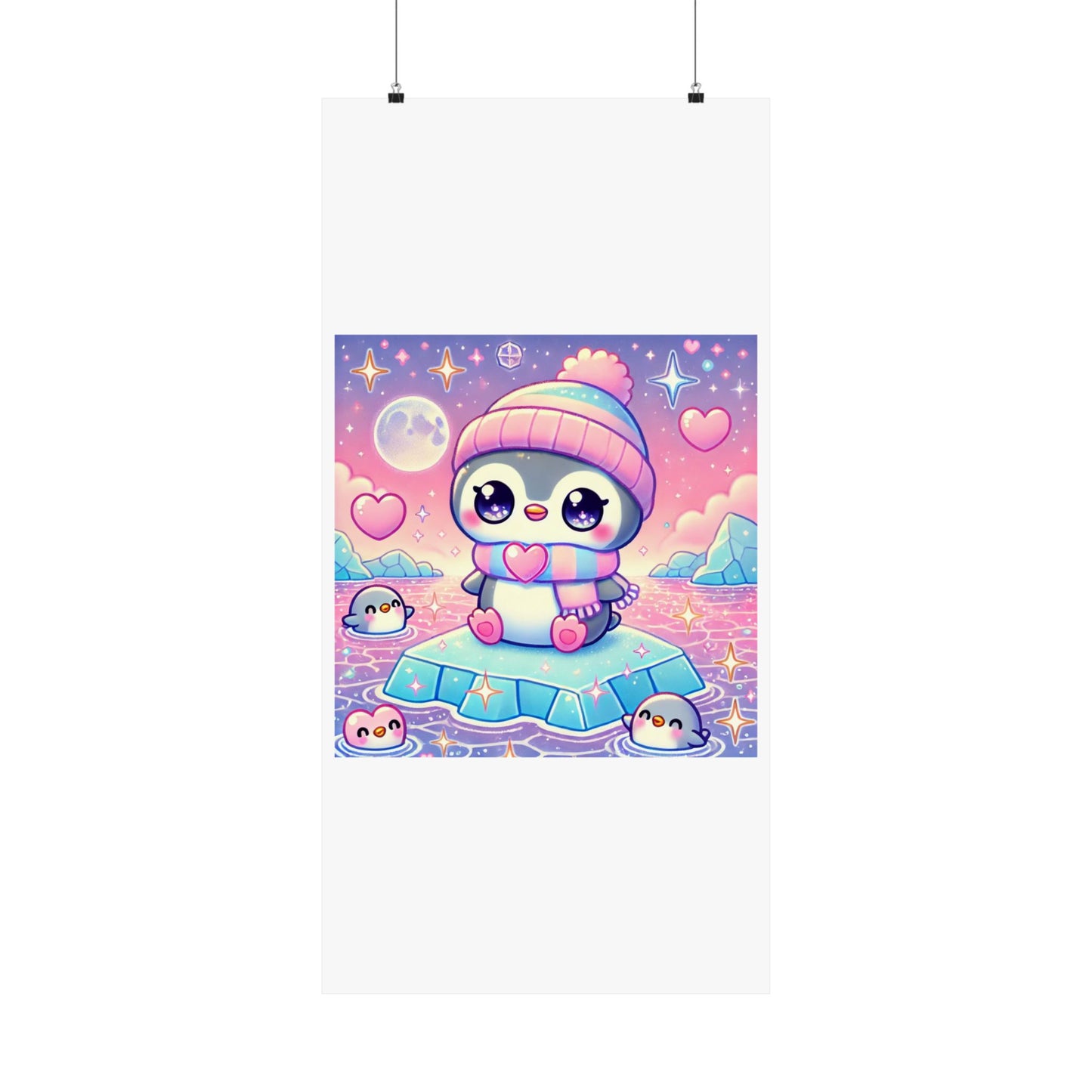 Cute Winter Penguin Ice Floe Kawaii Art Poster