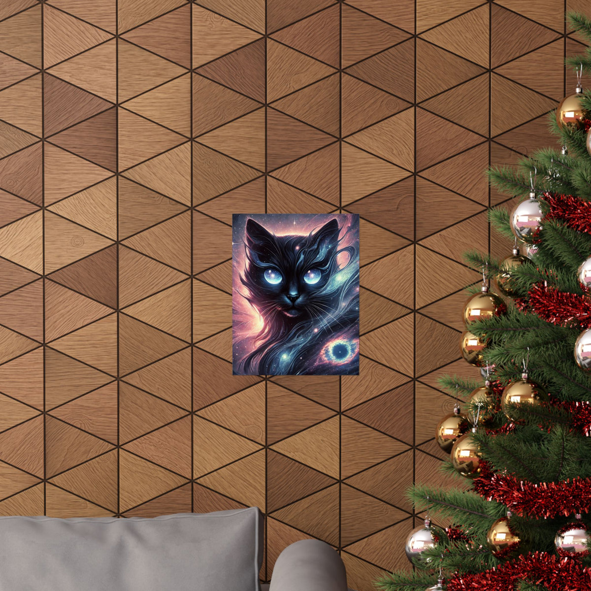 Cosmic Black Cat Galaxy Celestial Wall Art Poster