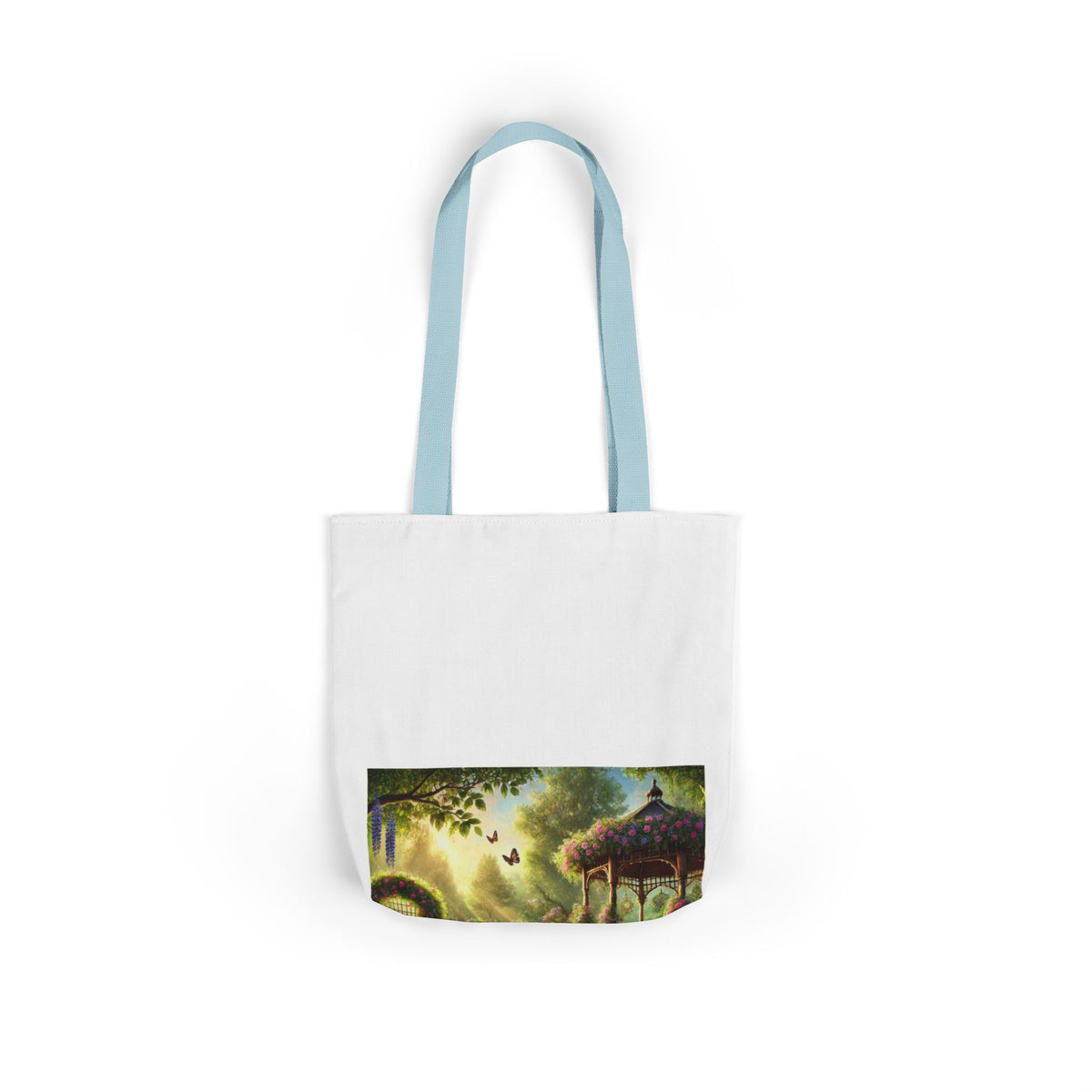 Sunlit Rose Gazebo Cottage Garden Canvas Tote Bag