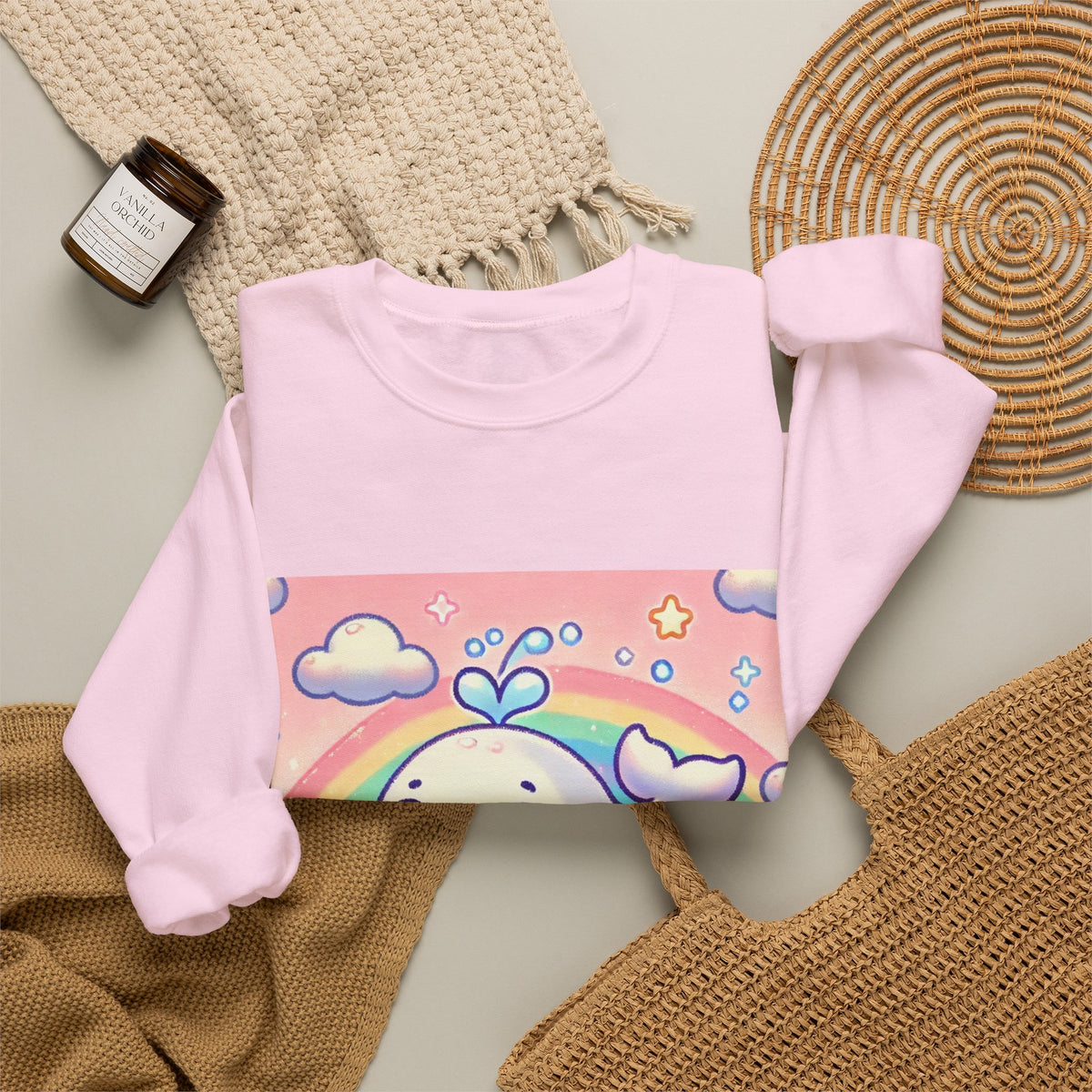 Kawaii Rainbow Whale Pastel Cloud Sweatshirt