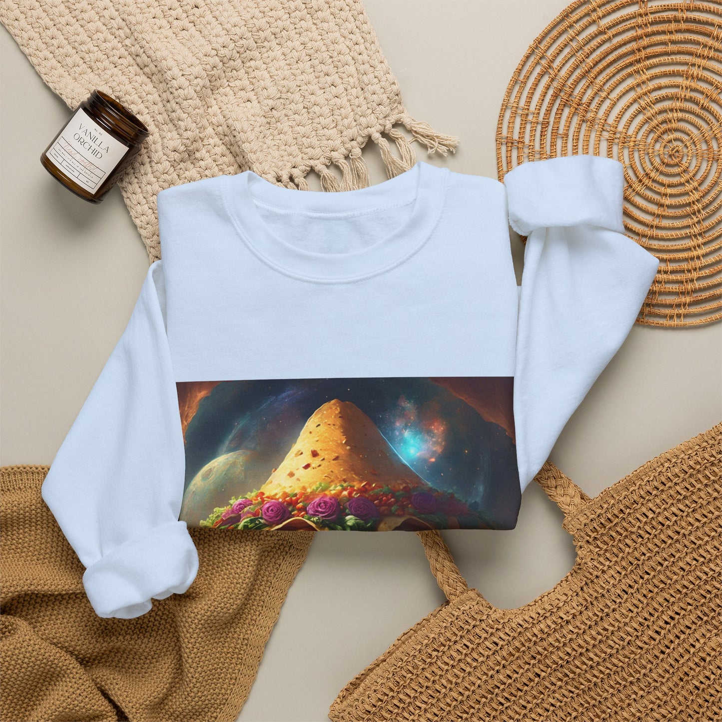 Cosmic Taco Planetoid Surreal Food Fantasy Art Sweatshirt