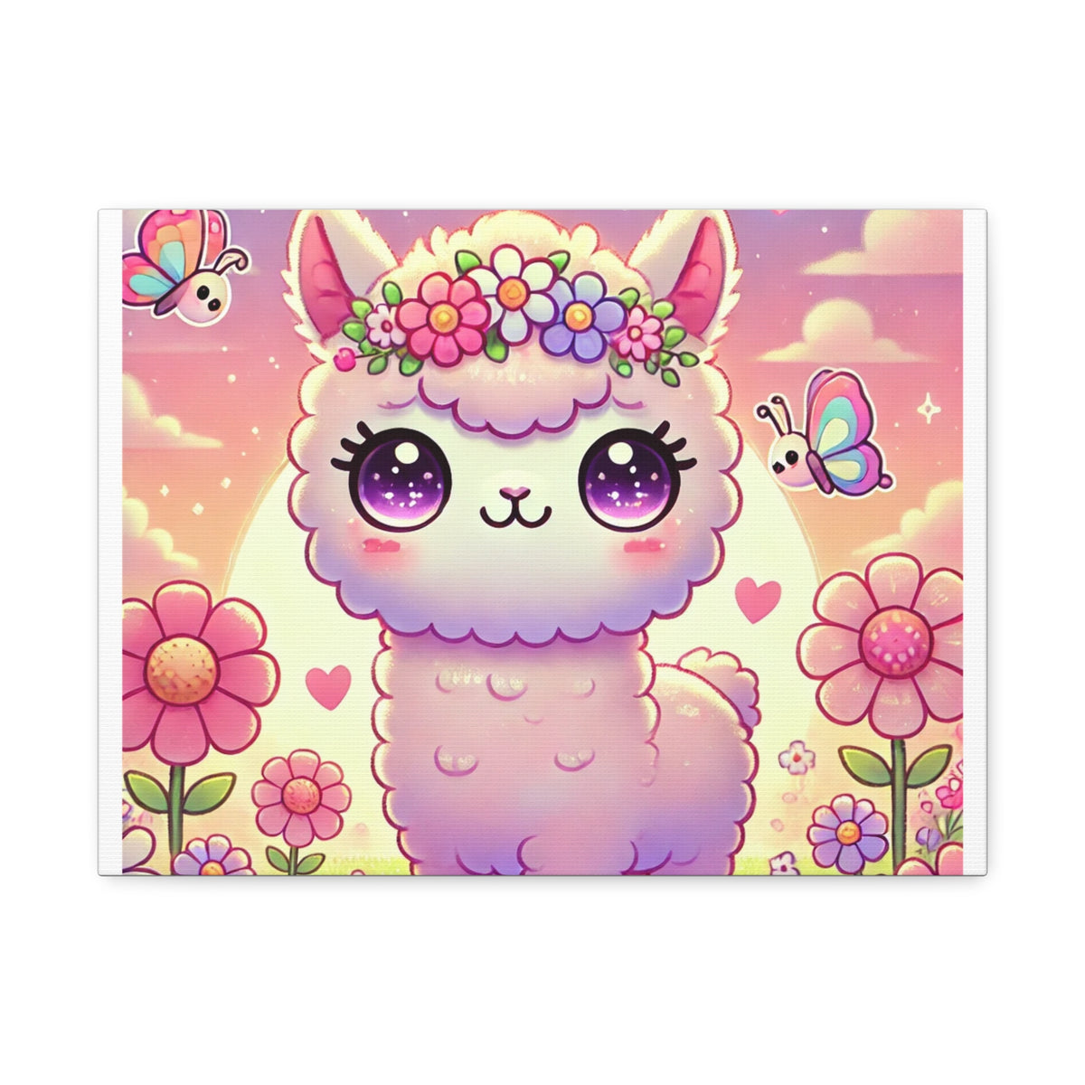 Pastel Floral Alpaca Garden Kawaii Canvas Wall Art