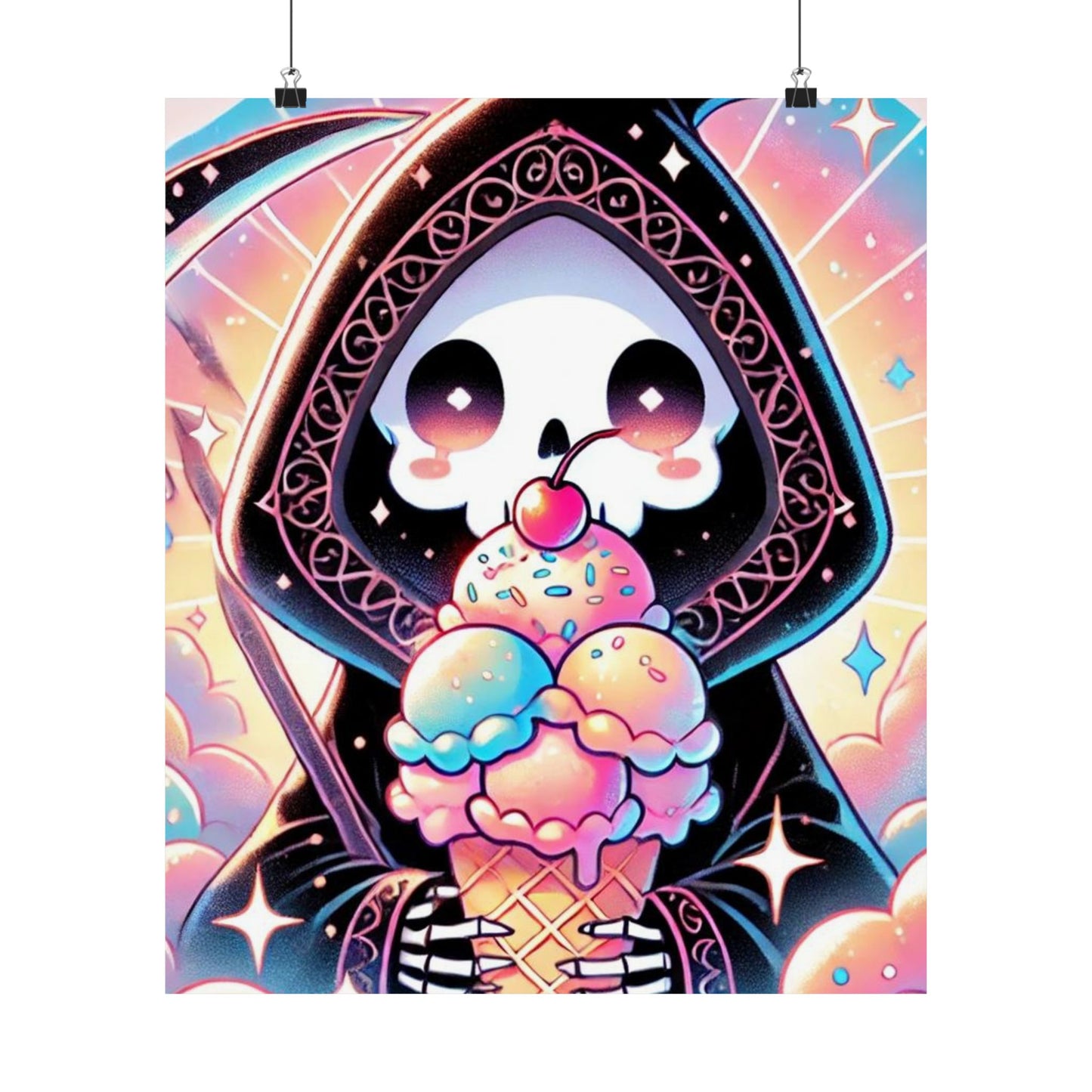 Cute Grim Reaper Ice Cream Pastel Novelty Poster