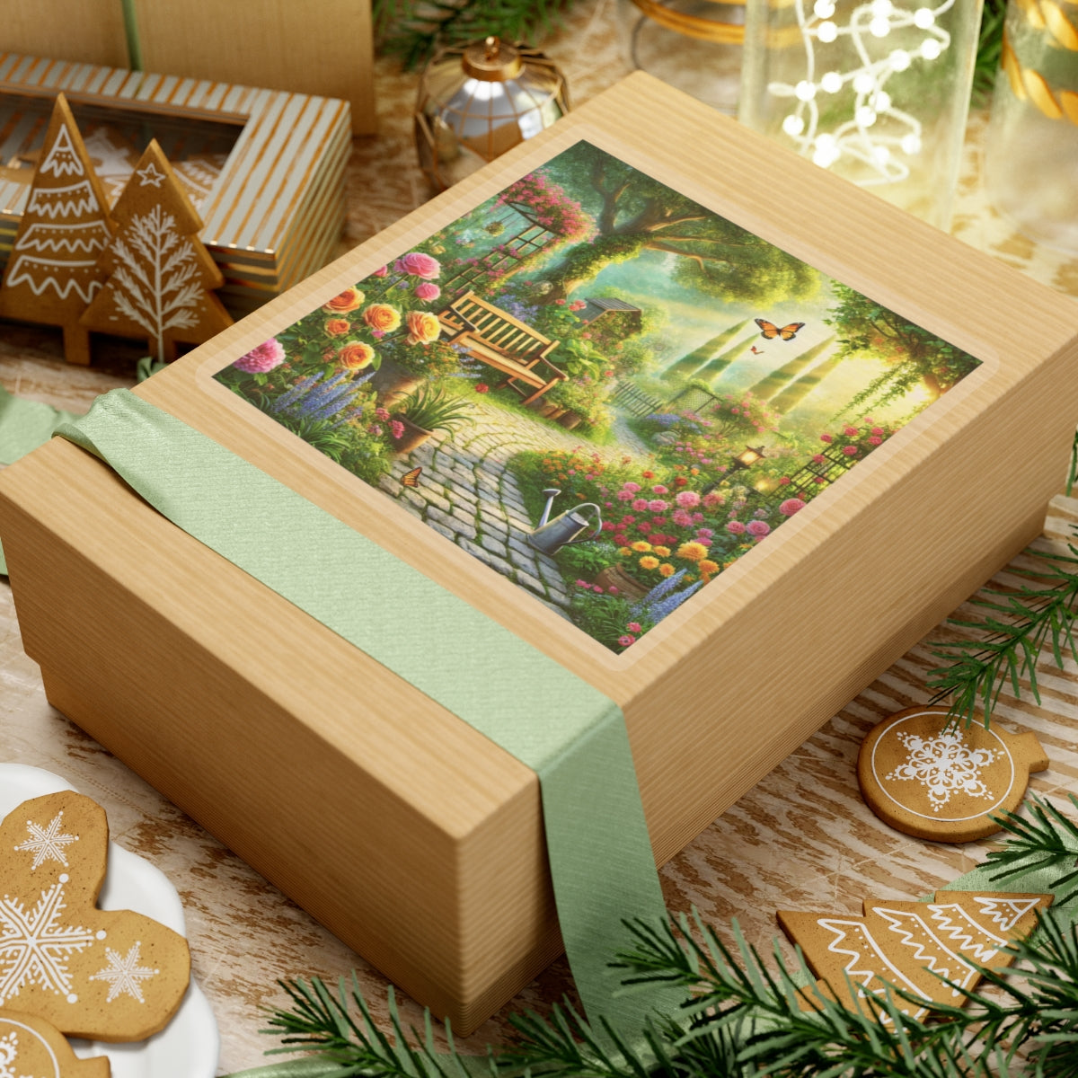 Sunlit Spring Flower Garden Bench Sticker