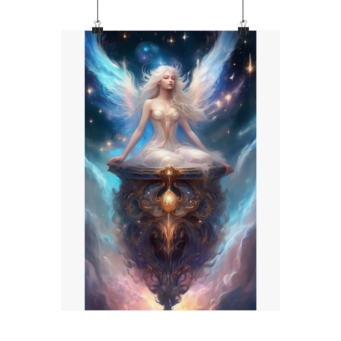 Celestial Winged Meditation Fantasy Portrait Poster