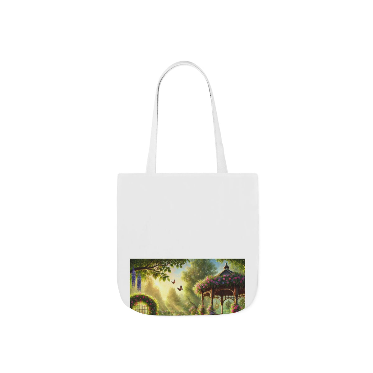 Sunlit Rose Gazebo Cottage Garden Canvas Tote Bag