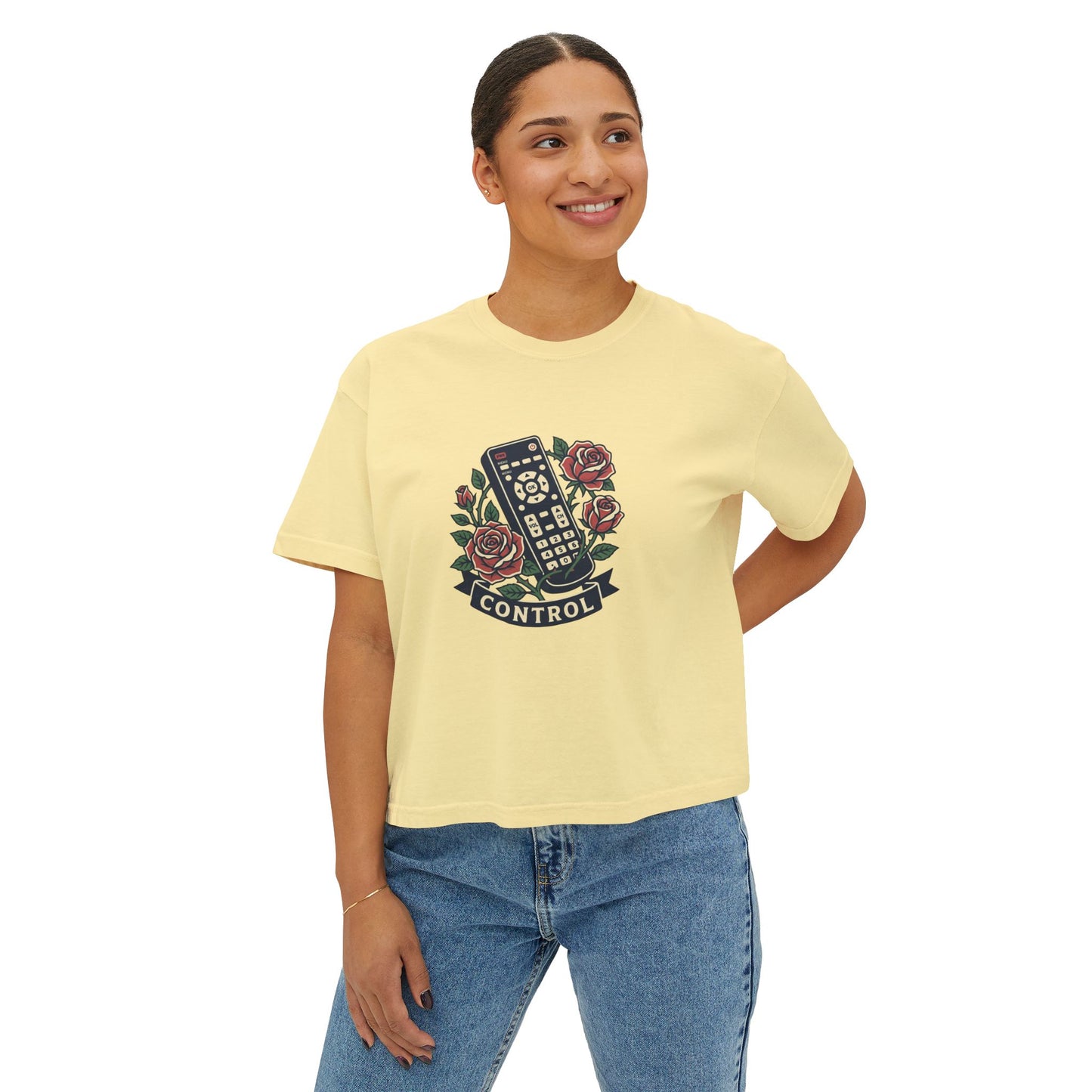 TV Remote with Roses Control Tee | Retro Remote, Floral Graphic Shirt T T-Shirt Women's Ladies Flowers Binge Watcher Gift